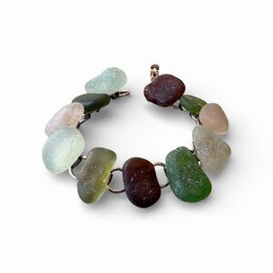Genuine Sea Glass Bracelet | Multicolor Coastal Beach Glass Link Bracelet
